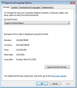 Windows Regional Settings Dialog